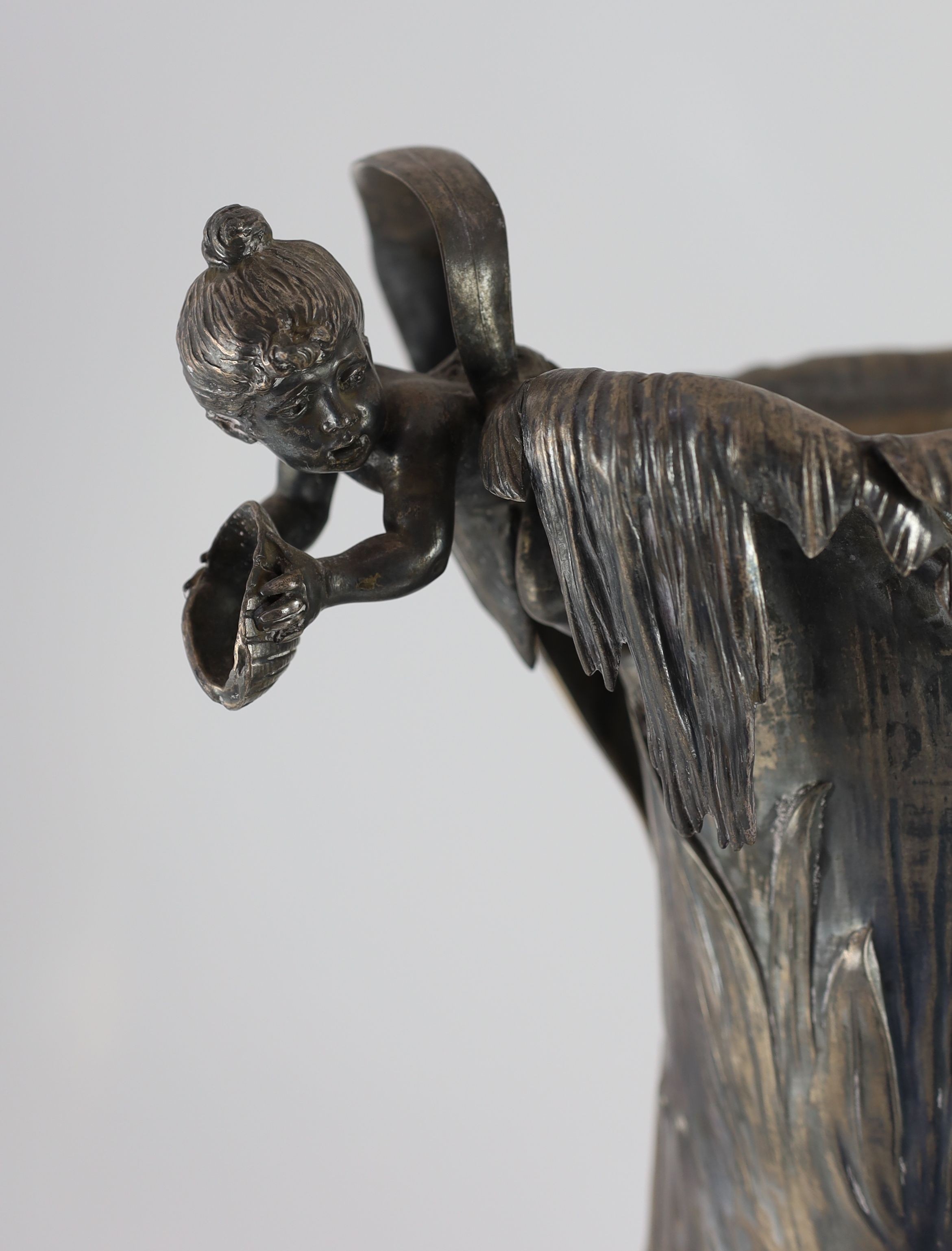 An unusually large WMF Art Nouveau silvered pewter vase, height 57cm